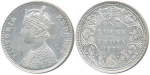 Victoria Empress, Silver Rupee, 1877, Bombay Mint, A3 / II Dot, variant. Extremely Fine.