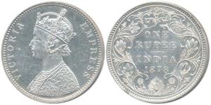 Victoria Empress, Silver Rupee, 1878, Bombay Mint, A3 / II Dot, Pineapple variant. Uncircu