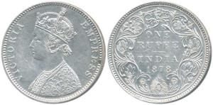 Victoria Empress, Silver Rupee, 1878, Bombay Mint, A3 / II Dot, variant. About Uncirculate