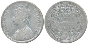 Victoria Empress, Silver Rupee, 1879, Bombay Mint, A3 / IV, No mint mark. Fine+, Rare.