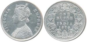 Victoria Empress, Silver Rupee, 1879, Bombay Mint, A3 / I Dot. About Uncirculated.