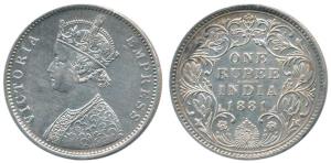 Victoria Empress, Silver Rupee, 1881, Bombay Mint, A3 / IV / Dot. About Extremely Fine, Ra