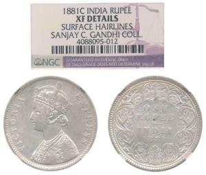 Victoria Empress, Silver Rupee, 1881, Calcutta Mint, A1 / I / C incuse. Slabbed in NGC hol
