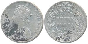 Victoria Empress, Silver Rupee, 1885, Bombay Mint, A3 / II, top and bottom B raised. Fine+