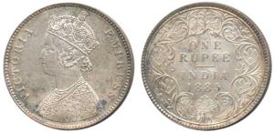 Victoria Empress, Silver Rupee, 1885, Calcutta Mint, A1 / I / C incuse. About Uncirculated