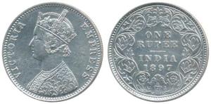 Victoria Empress, Silver Rupee, 1897, Calcutta Mint, C3 / I / C incuse. About Extremely Fi