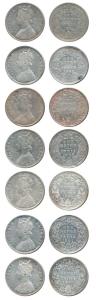 Victoria Queen and Empress, Silver Rupee (7), 1862 (2), 1876, 1880, 1890, 1900 and 1901. V