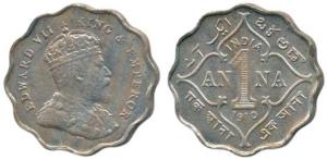 Edward VII, Cupro-Nickel Anna, 1910. About Extremely Fine, Scarce.