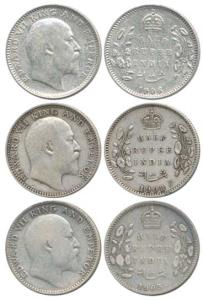 Edward VII, Silver ½ Rupee (3), 1905, 1906, 1908. Fine to Very Fine. (3)