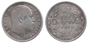 Edward VII, Silver Rupee, 1904, Urdu error with 3 dots on the right instead of the normall