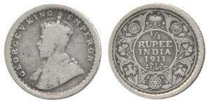 George V, Silver ¼ Rupee, 1911. Fine, Scarce.