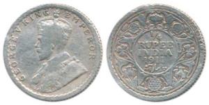 George V, Silver ¼ Rupee, 1911. Fine+, Rare.