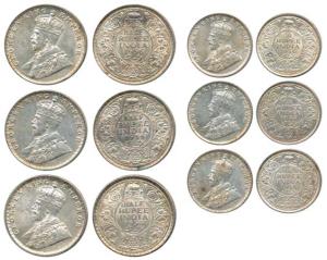 George V, Silver ¼ Rupee (3) and ½ Rupee (3), 1936. About Uncirculated. (3)