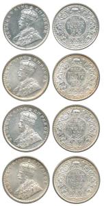 George V, Silver ½ Rupee (4), 1925, 1933, 1934 and 1936. Uncirculated, Scarce. (4)
