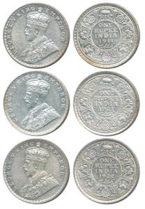 George V, Silver Rupee (3), 1911, 1921 and 1922. Extremely Fine, Scarce. (3)