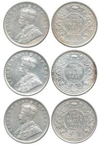 George V, Silver Rupee (3), 1911, 1921 and 1922. Extremely Fine, Scarce. (3)