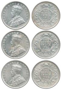 George V, Silver Rupee (3), 1911, 1921 and 1922. Extremely Fine, Scarce. (3)