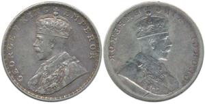 George V, Silver Rupee, Error, Brockage, nice deep and complete lakhi impression on rev. V