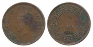 George VI, Copper, ½ Pice, 1938, Calcutta Mint. About Extremely Fine, Very Rare.