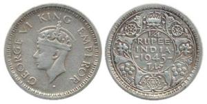 George VI, Half Silver ¼ Rupee, 1945, Lahore Mint, Large 5, L mint mark below. Very Fine, 