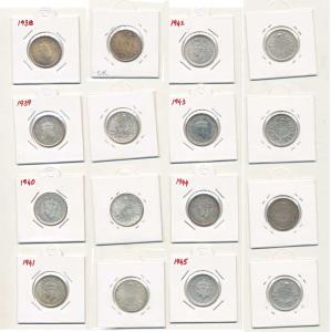 George VI, Silver and Half Silver ½ Rupee (8), 1938, 1939, 1940, 1941, 1942, 1943, 1944, 1