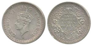 George VI, Silver ½ Rupee, Bombay Mint, 1945, Large 5. Extremely Fine, Very Rare.