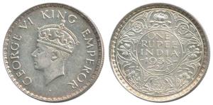 George VI, Silver Rupee, 1938, Bombay Mint, without dot. About Uncirculated, Rare.