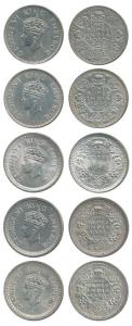 George VI, Silver Rupee (5), 1940, 1941, 1942, 1944 and 1945. Very Fine+. (5)
