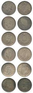 George VI, Silver Rupee (6) 1940, 1941, 1942, 1943, 1944 and 1945 all Bombay Mint.