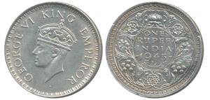 George VI, Half Silver Rupee, 1943, Bombay Mint, A / Ia, Large Head Small 3. Extremely Fin