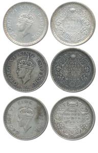 George VI, Half Silver Rupee (3), 1943, Bombay Mint, C / II, Small Head, Large 3 (2); C / 
