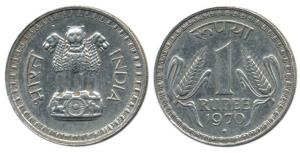Cupro-Nickel Rupee, 1970, Bombay Mint. About Uncirculated.