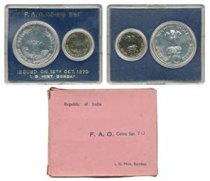 1970 Uncirculated Set, Food For All, set of 2, 20 Paise and Rupees 10. In near immaculate 