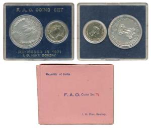 1971 Uncirculated Set, Food For All, set of 2, 20 Paise and Rupees 10. In immaculate condi