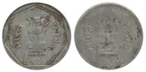 Cupro-Nickel Rupee, Error, Brockage, nice deep and complete lakhi impression on rev. Very 