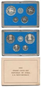 1985 Proof Set, Reserve Bank of India, set of 4, 50 Paise to Rupees 100, Bombay Mint. In n