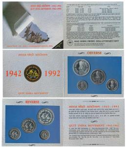 1993 Uncirculated Set, Quit India Movement, set of 4, Rupee 1 to 100. In immaculate condit