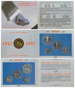 1993 Uncirculated Set, Quit India Movement, set of 4, Rupee 1 to 100. In immaculate condit