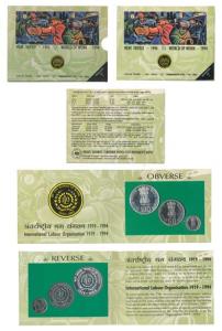 1994 Uncirculated Set, World of Work, set of 3, Rupees 5 to 100. In immaculate condition, 