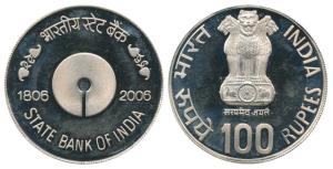 Silver Rupees 100, 2006, State Bank of India. Uncirculated.