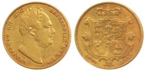 Great Britain, William IV, Gold Sovereign, 8g, shield on rev., 1837. Very Fine, Very Rare.
