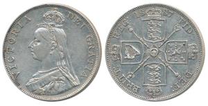 Great Britain, Victoria Queen, Silver Double Florin, 1887, (KM 763). Very Fine+, Rare.