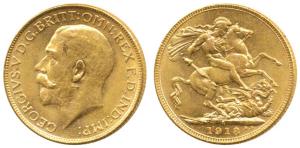 George V, Gold Sovereign, 1918, I (India) Mint mark for Bombay Mint. About Extremely Fine.