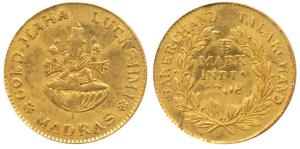 Gold Token, 1.58g, Maha Luckshmi Madras written around goddess Lakshmi seated on a Lotus o