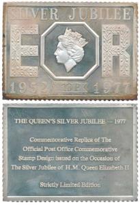 Silver replica of the Official Post Office Commemorative Stamp Design issued on the occasi