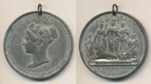 Victoria Coronation Medal, White Metal, young bust of Victoria on obv. with Ascended the B
