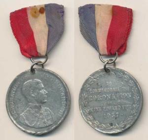 Coronation Medal of Edward VIII, Nickel, bust of the King on obv. wreath and ribbon with i