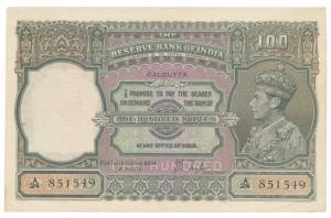 George VI, Rupees 100, 1938, signed J. B. Taylor, Calcutta, (J&R 7.1B). Extremely Fine, Ra