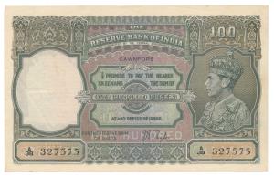 George VI, Rupees 100, 1st issue, 1938, Cawnpore, signed J. B. Taylor, (J&R 7.1C). Extreme