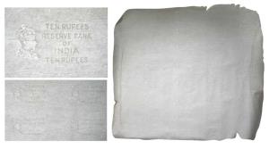 George VI, Watermarked sheet for Rupees 10, legend ’Ten Rupees/Reserve Bank/of/India/Ten R